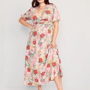 Old Navy floral wrap linen maxi dress, size L